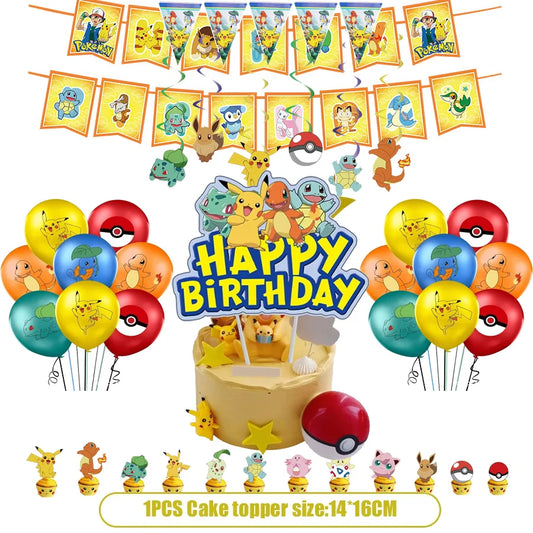Pikachu Birthday Party Supplies Pokemon Decorations Favor Gifts - Foil Balloons Disposable Stickers Bracel Banner for Fan Events