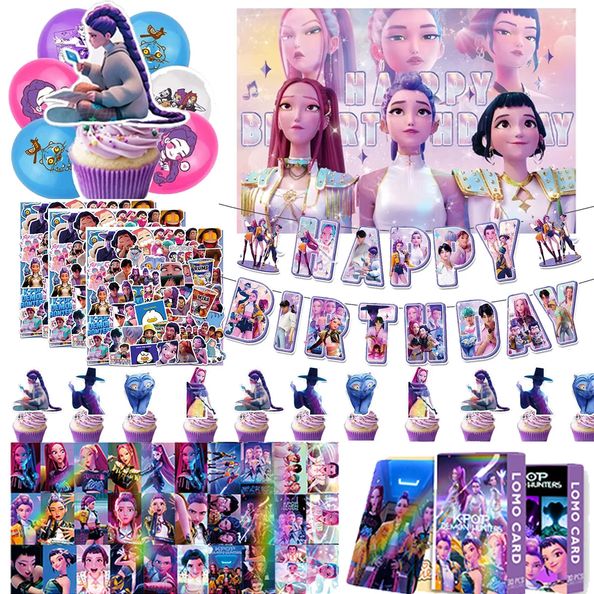 K-Ppop Demon Hunter Disposable Tableware Set Paper Cups Plates Cake Topper Birthday Supplies Favors Gift Bag Christmas