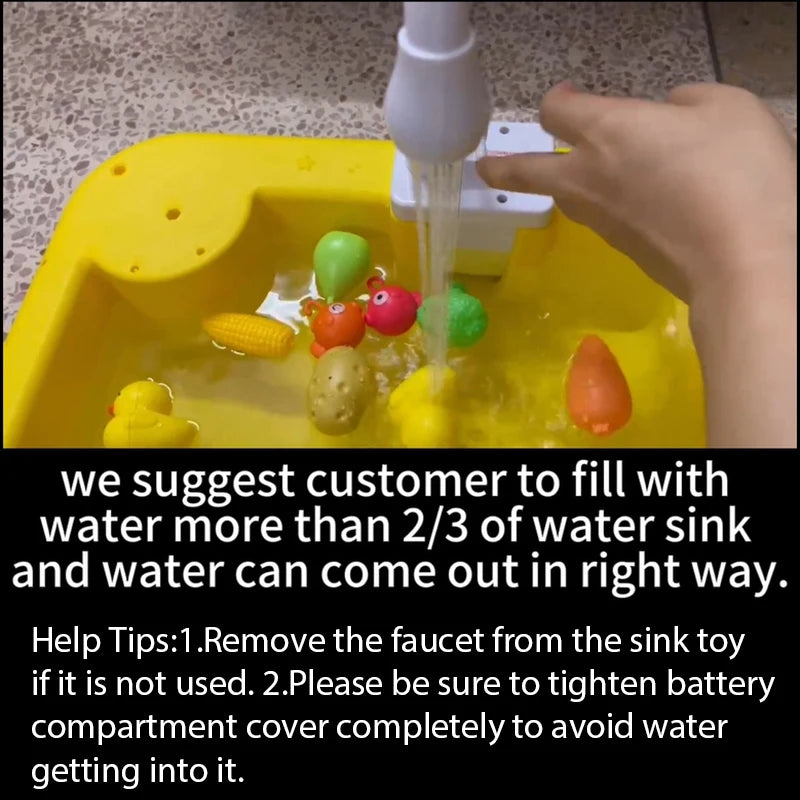 Kids Kitchen Sink Toys Electric Dishwasher Playing Toy With Running Water Pretend Play