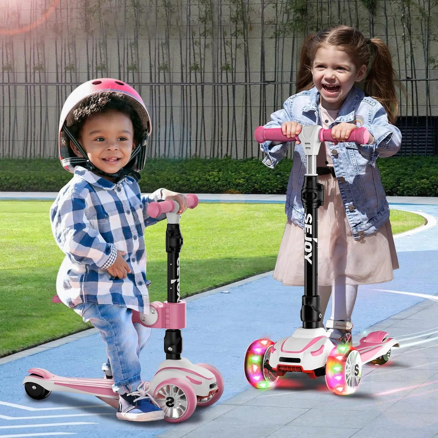 Sejoy Baby Scooter with LED Wheels Adjustable Height, Foldable Design & Dual Modes 2-8 Years