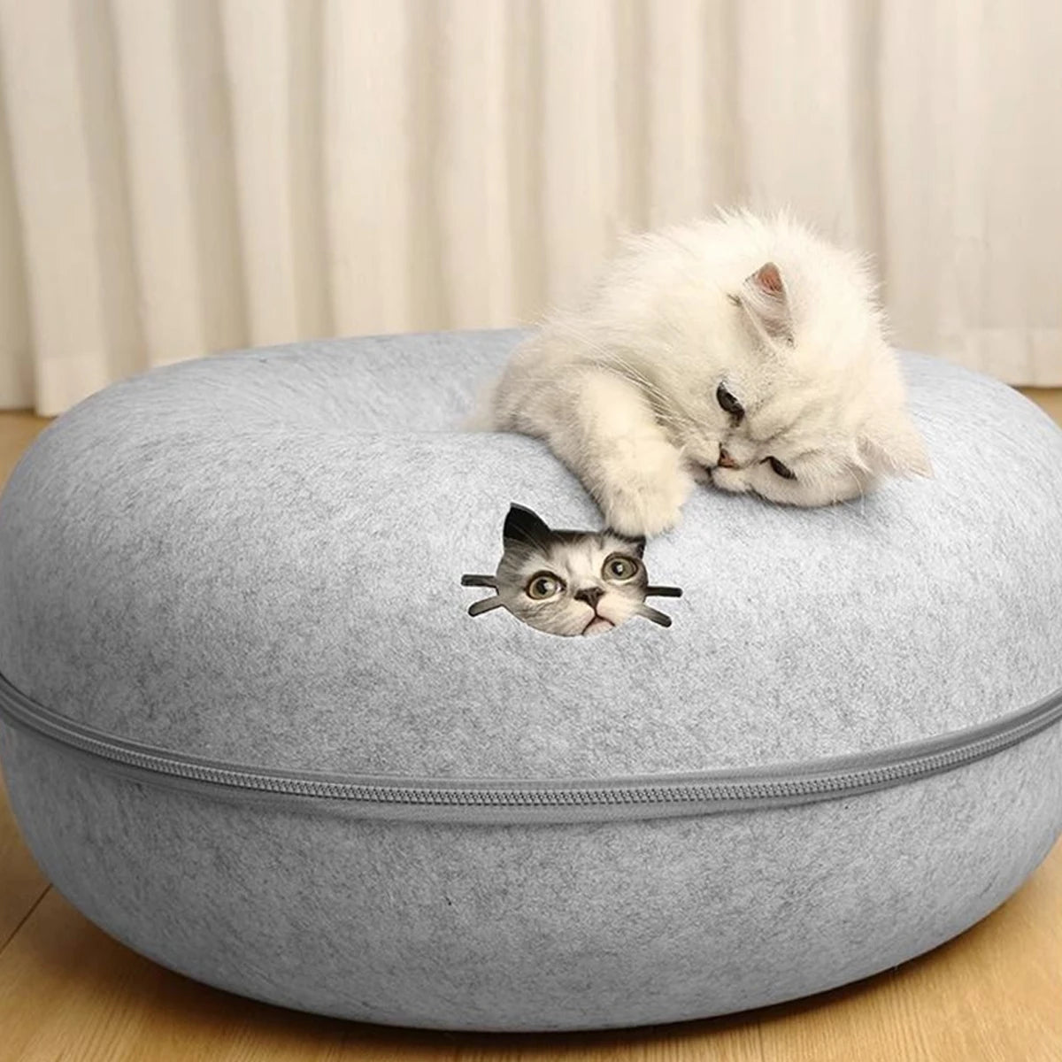Interactive Round Small Cat Tunnel Nest Felt Kittens Bed House Scratcher