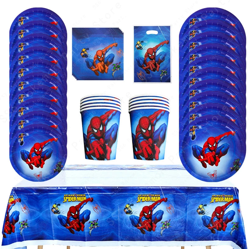 Spiderman Birthday Party Decorations Disposable Tableware Plate Cup Napkins Bags Supplies Set