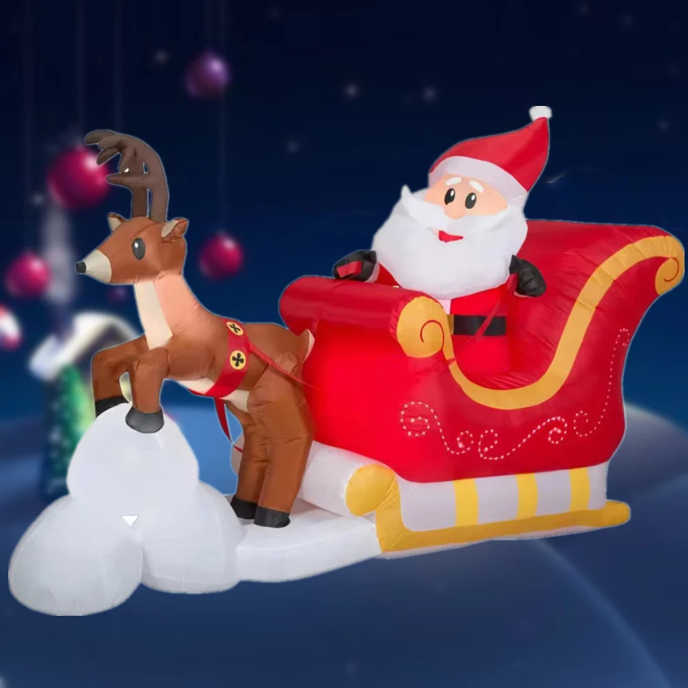 2.1M Christmas Inflatables Santa Claus Riding Sled Reindeer Indoor Outdoor Decoration