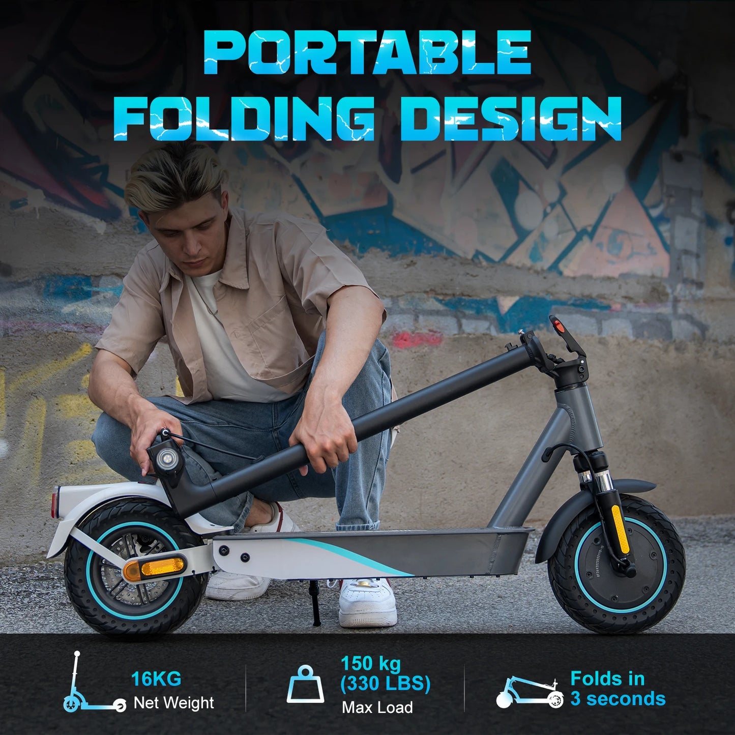 RCB 10" Electric Scooter Adult R19, 30-35 Km Range, Max Speed 25 km/h and 150kg Load, 3 Speed Settings, App Control