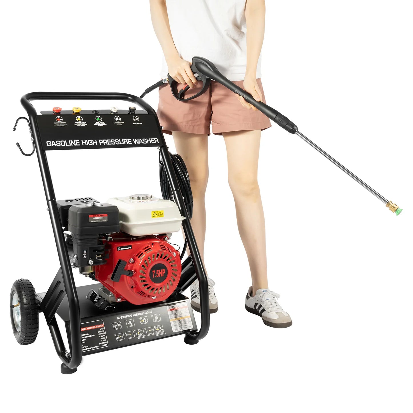 7.5HP 2200 PSI Pressure Washer with 5 Different Nozzles High Pressure Petrol Cleaner Pressure Washer