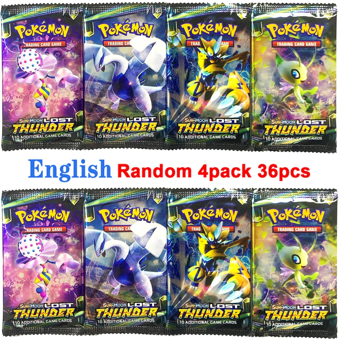 4 Pack Pokemon Cards 151 Team up Sun & Moon Thunder English Trading Card Collectible