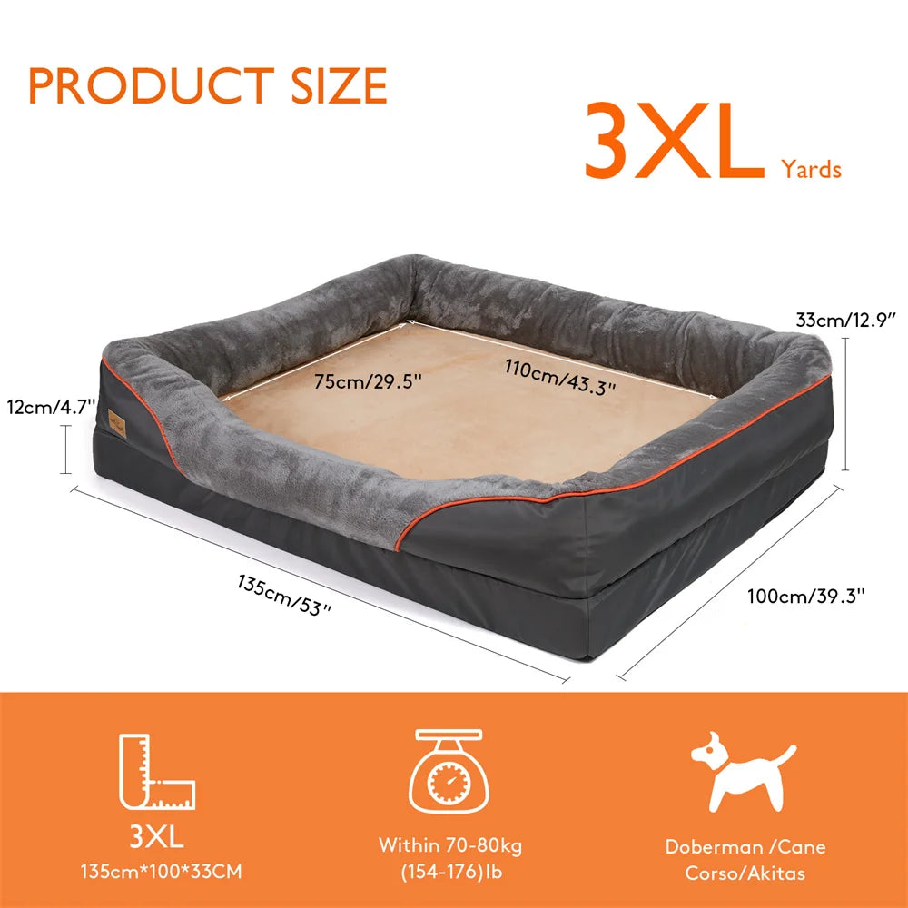 Jumbo Large Orthopedic Dog Bed Memory Foam Pet Sofa Couch Waterproof Elevated Cushion Warm & Removable Cover