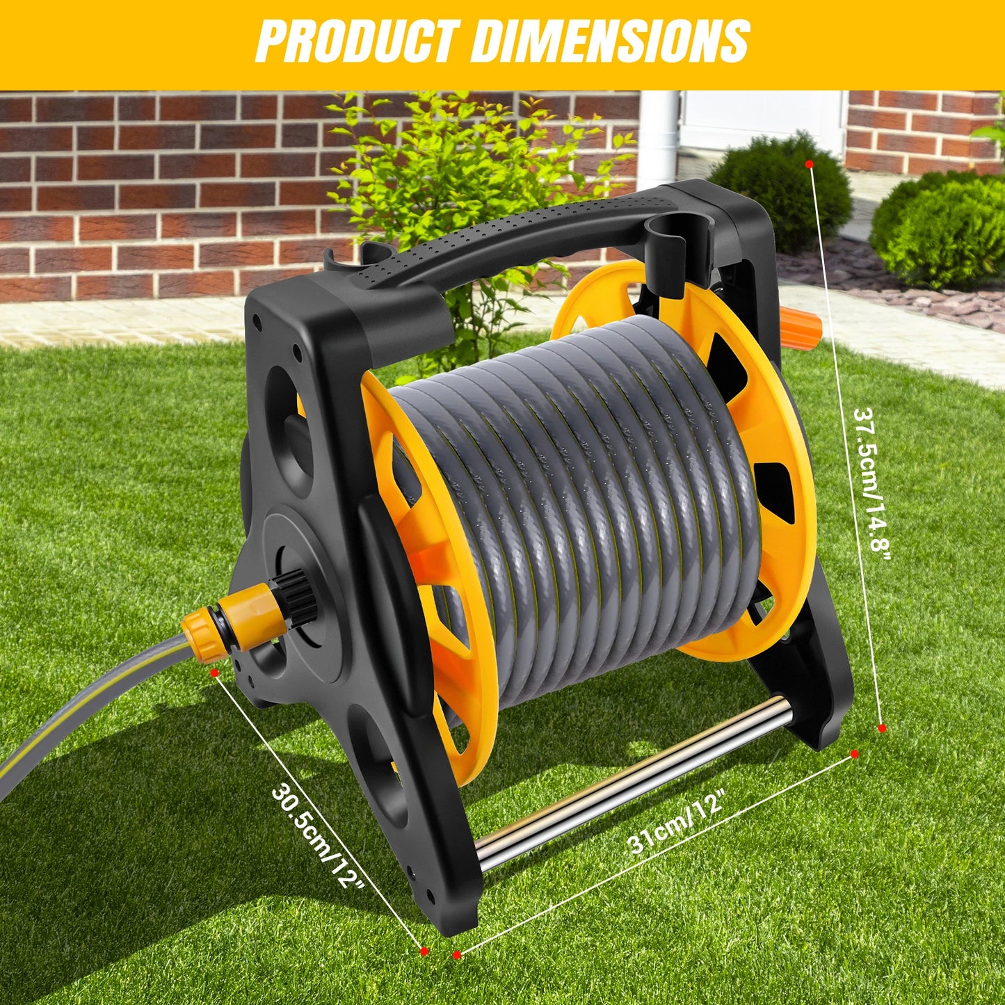 15/25/30M Garden Hose Reel Floor Standing Heavy Duty with Nozzle 7 Patterns & Fittings