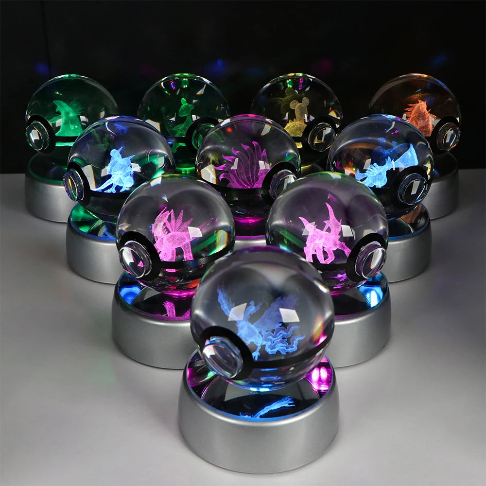 Pokemon 3D Crystal Ball Pikachu Gengar Eevee Mewtwo Anime Led Night Light