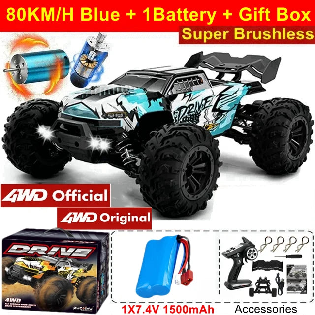 4WD Remote Control Car Off Road 4x4 RC High Speed Buggy Truck Super Brushless 50 or 80KM/H Fast Drift Racing Toy Kids Adults