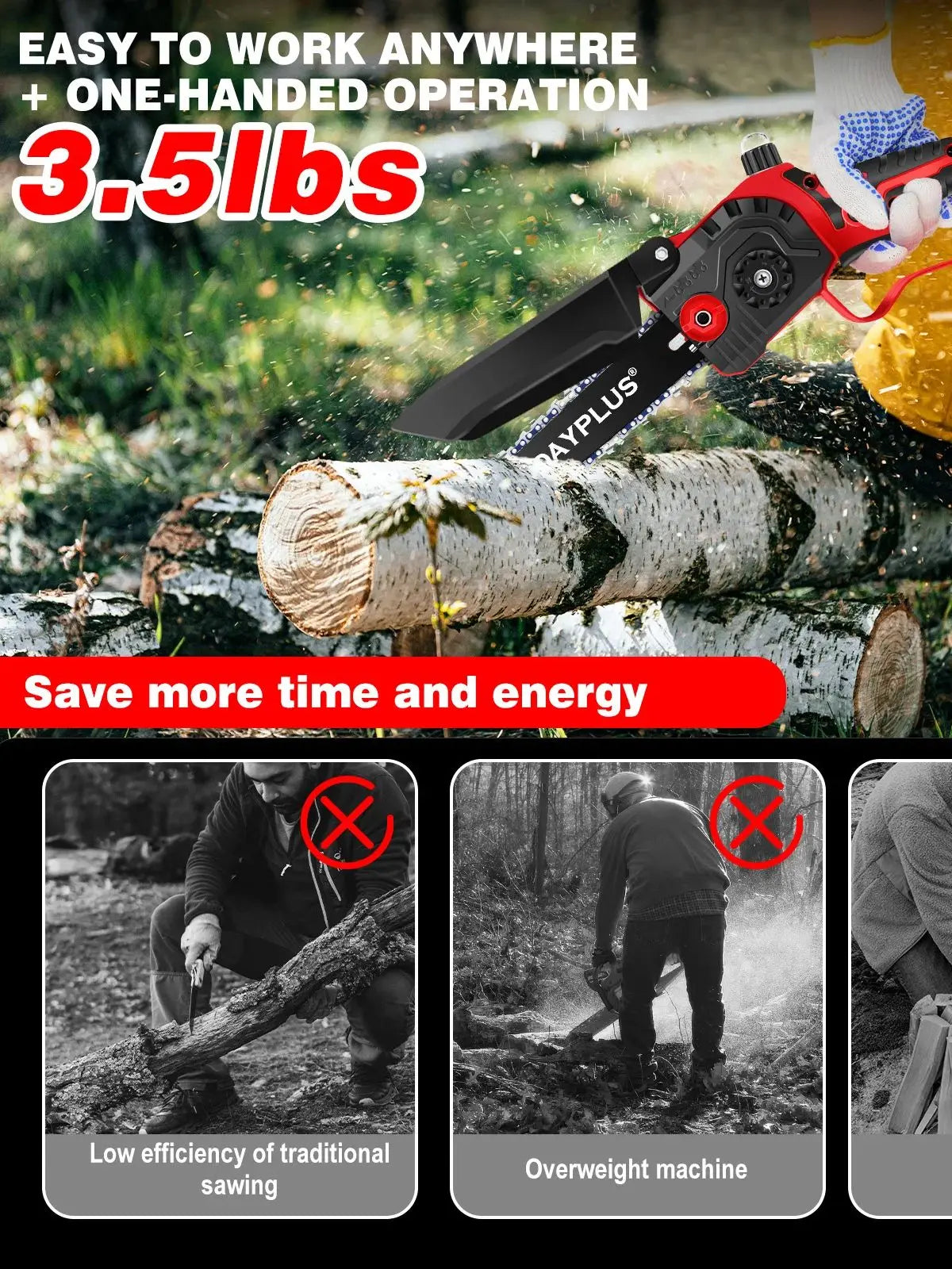 8Inch Cordless Electric Chainsaw Brushless + 4.0Ah Battery,One-Handed Portable