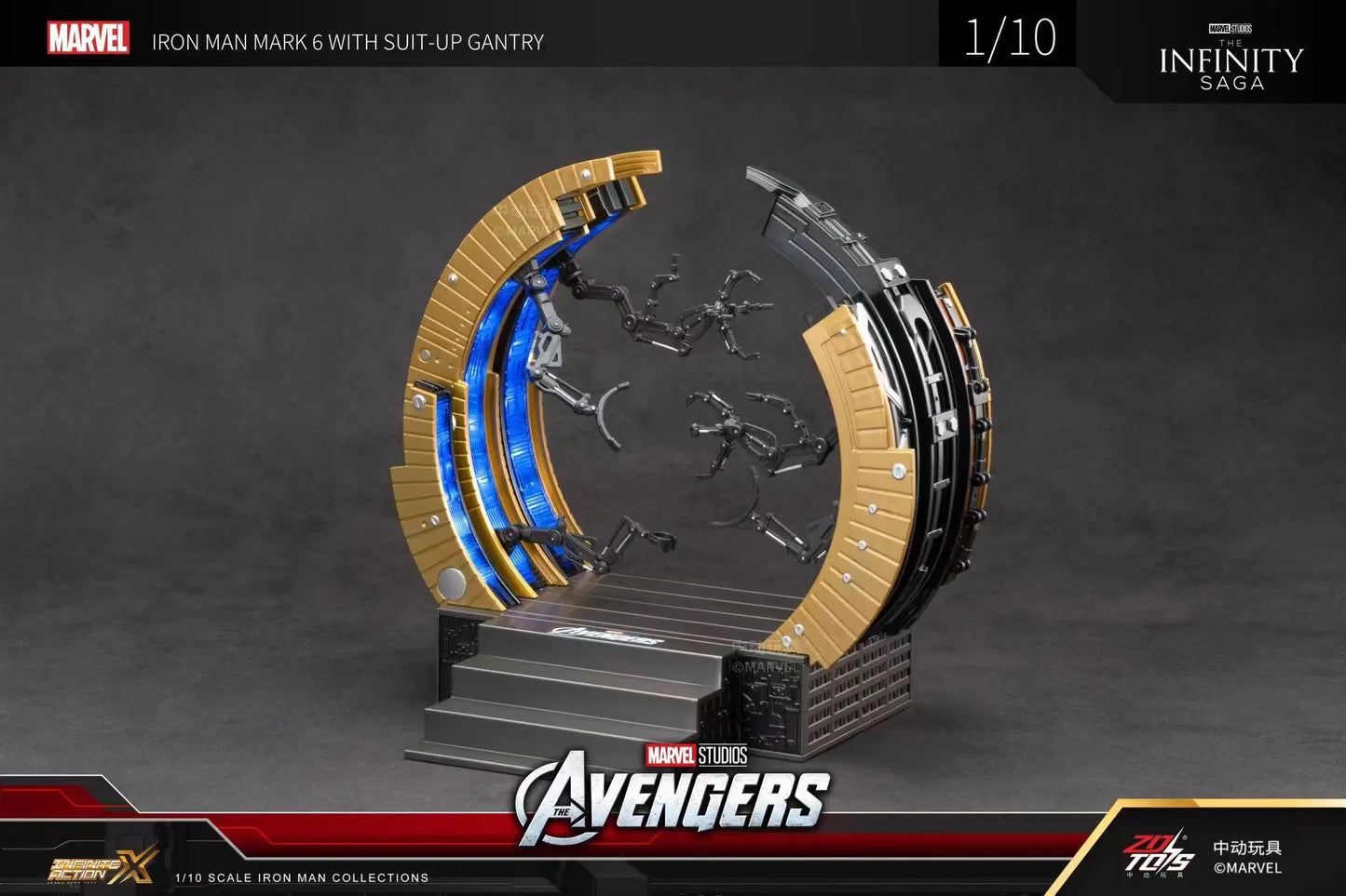 ZD Original Iron Man SUIT-UP GANTRY 1/10 Marvel Legend Demolition stand LED Light MK6 MK4 Armor Tony Stark Model Action Figure