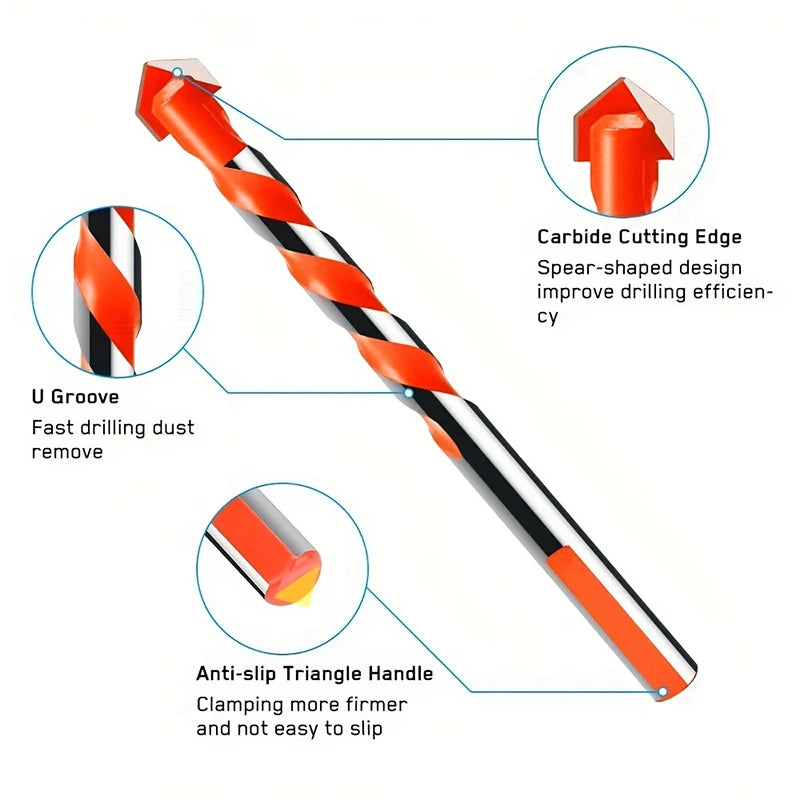 16PCS Tungsten Carbide Masonry Drill Bit Set for Metal Steel Porcelain Ceramic Tile Concrete Brick Wood 3-12mm Drilling Tools