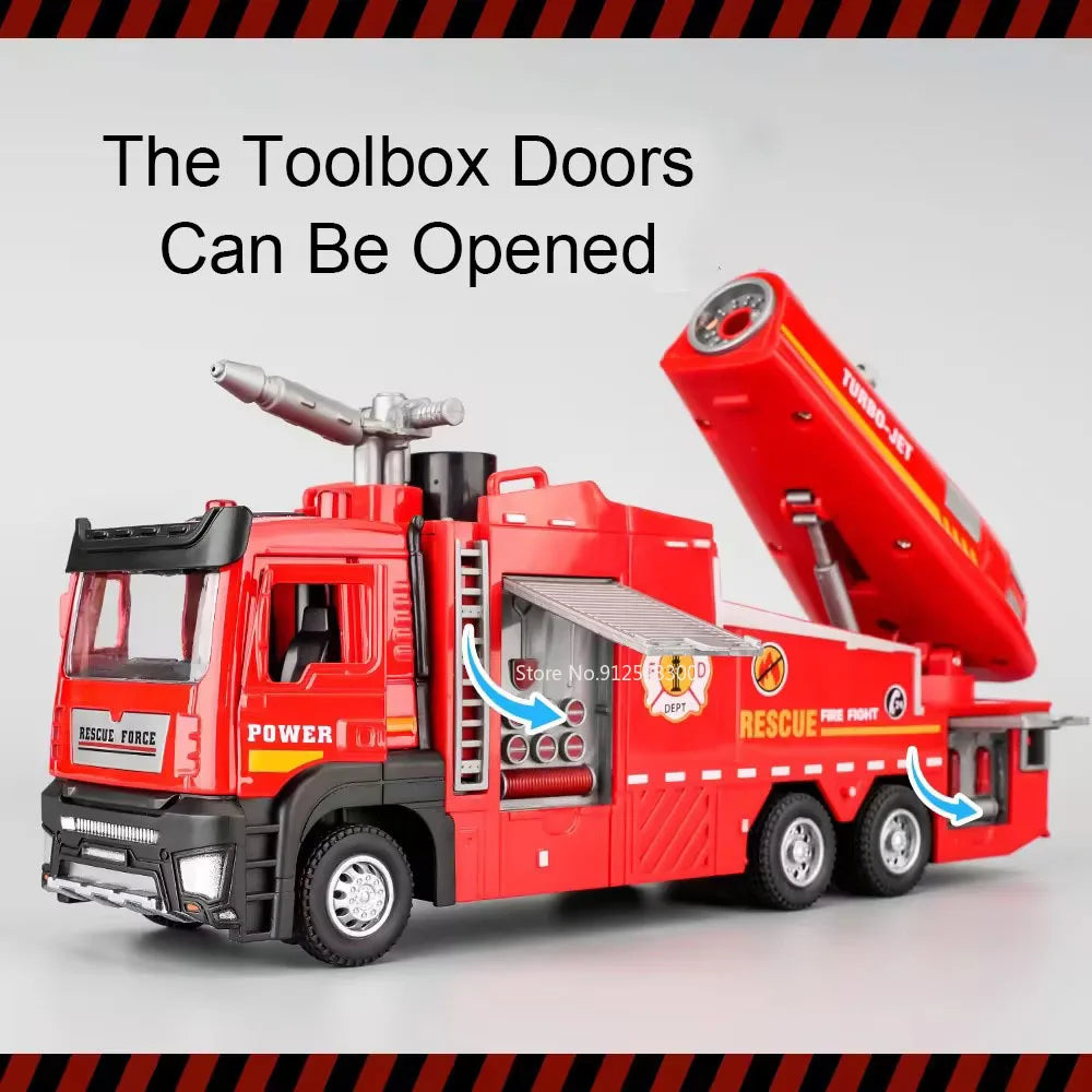 1:32 Scale Water Spray Fire Truck Model Ladder Trucks Toy Car Sound Light Christmas Gift
