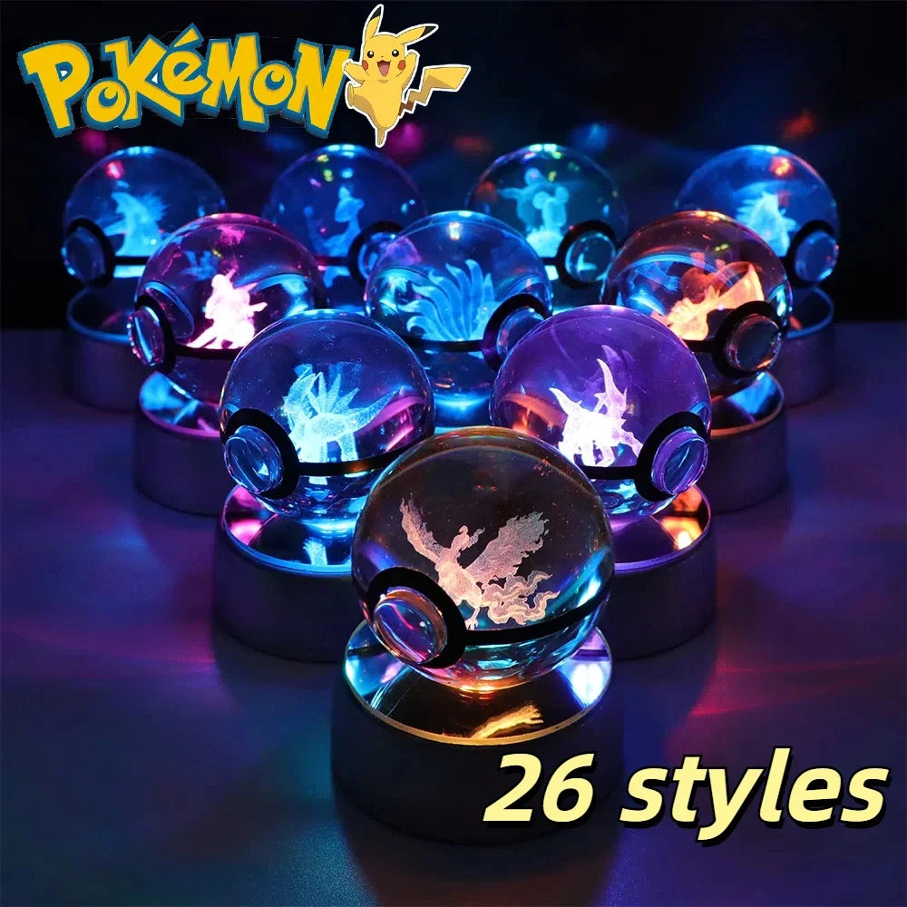 Pokemon 3D Crystal Ball Pikachu Gengar Eevee Mewtwo Anime Led Night Light