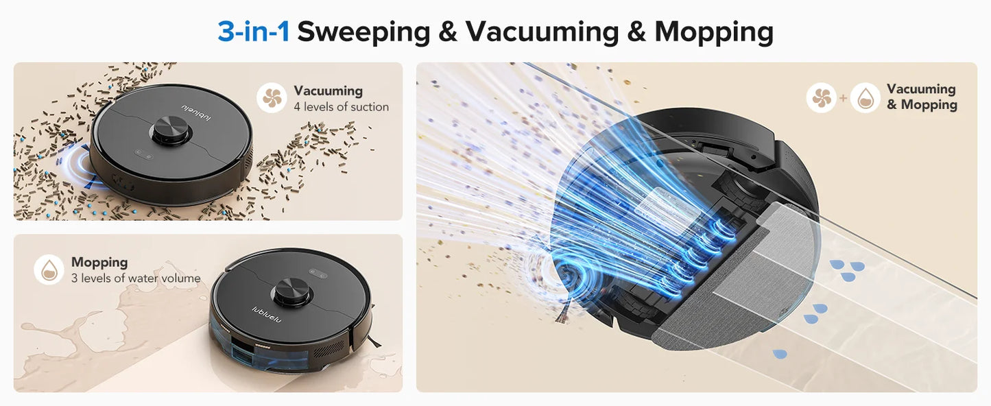 Lubluelu L15 Max Robot Vacuum Mop Combo 5500Pa Auto-Charging 3 In 1 Robot Vacuum Cleaner