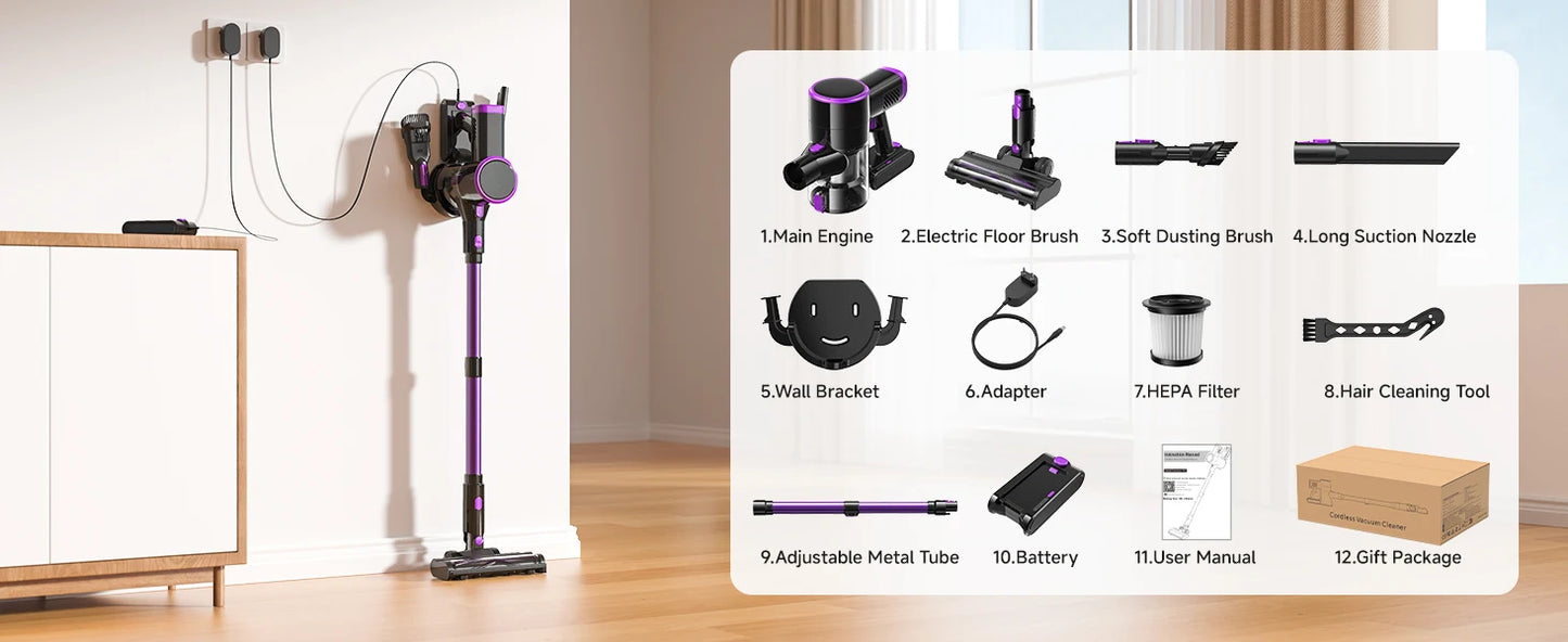 Lubluelu P4 Cordless Vacuum Cleaner 36Kpa Suction, 40Mins Runtime, Self-Standing for Hard Floor Carpet