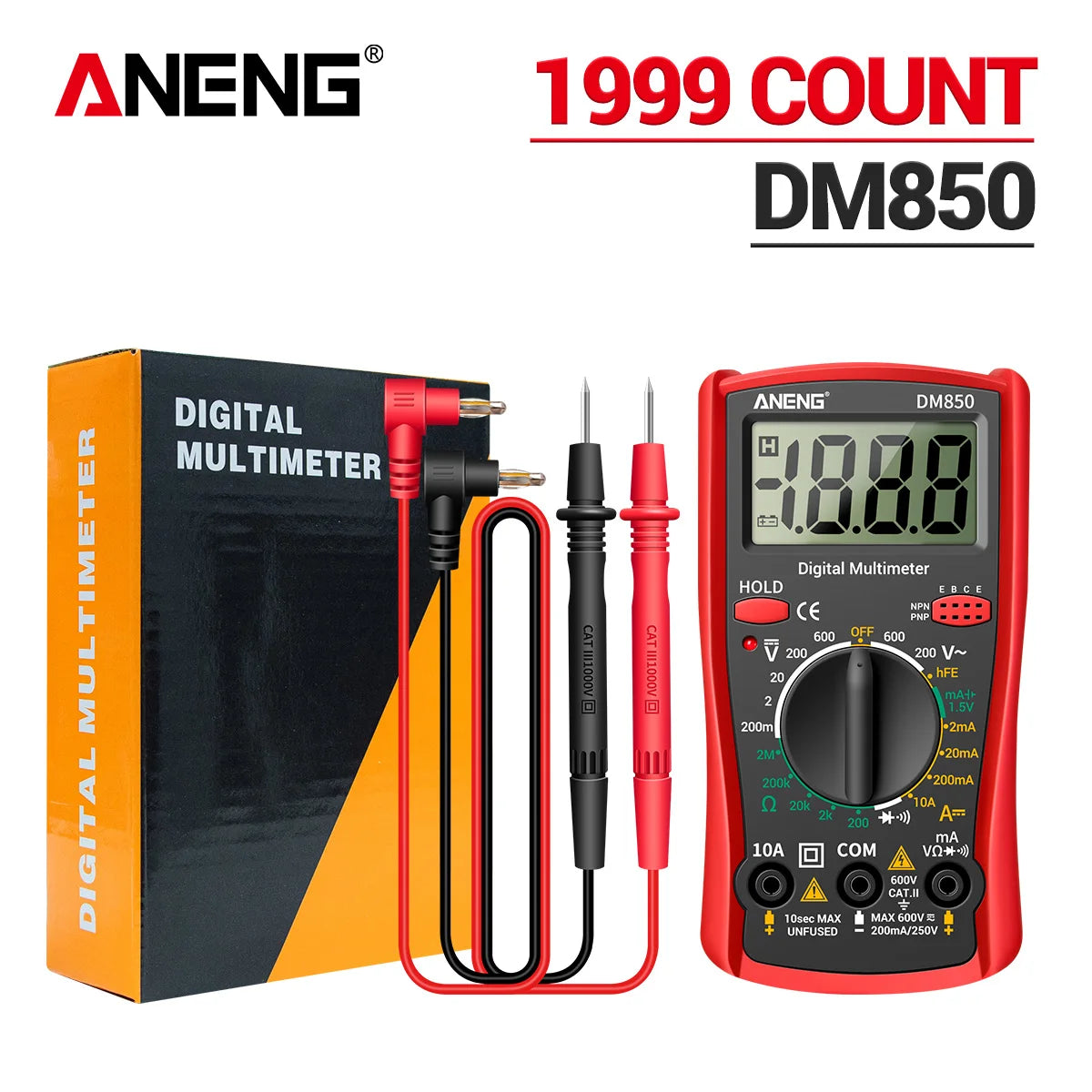 Digital Multimeter 1999 Counts Auto AC/DC Voltage Tester Ohm Current Ammeter Detector Tool