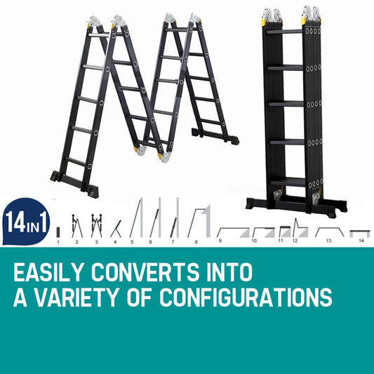 5.7M Multi-Use Aluminium Folding Extendable Ladder With 2 Platform 14 In 1 Combination Ladder Anti-Slip Rubber Sleeve