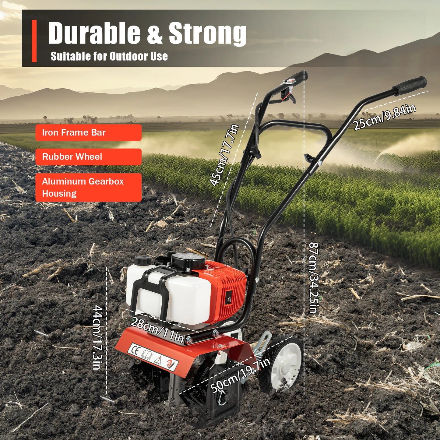 Powerful 52CC 1700W Garden Gasoline Tiller Cultivator Loosening Soil Machine