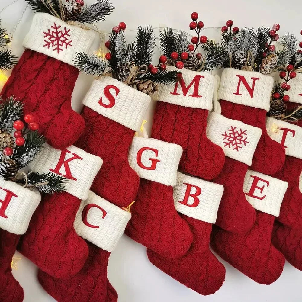 Christmas Socks Knitting Snowflake Letter Decoration 2025 For Home Tree Ornament Gift