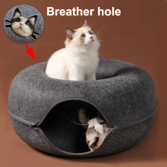 Interactive Round Small Cat Tunnel Nest Felt Kittens Bed House Scratcher