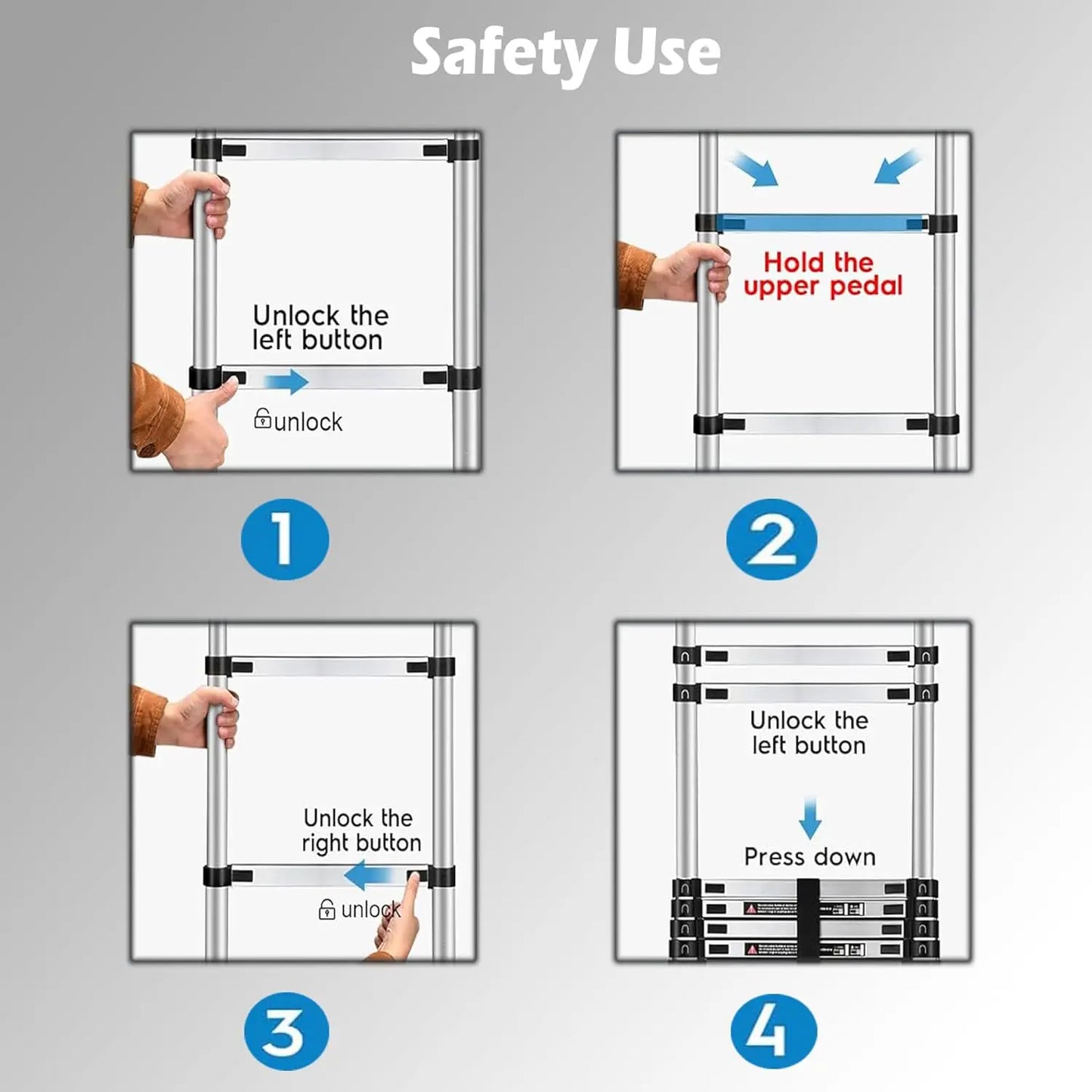 6.2M Heavy Duty Telescopic Ladders With Hooks 14 Steps Aluminum Extending Roof Ladder for Multi-Purpose Use
