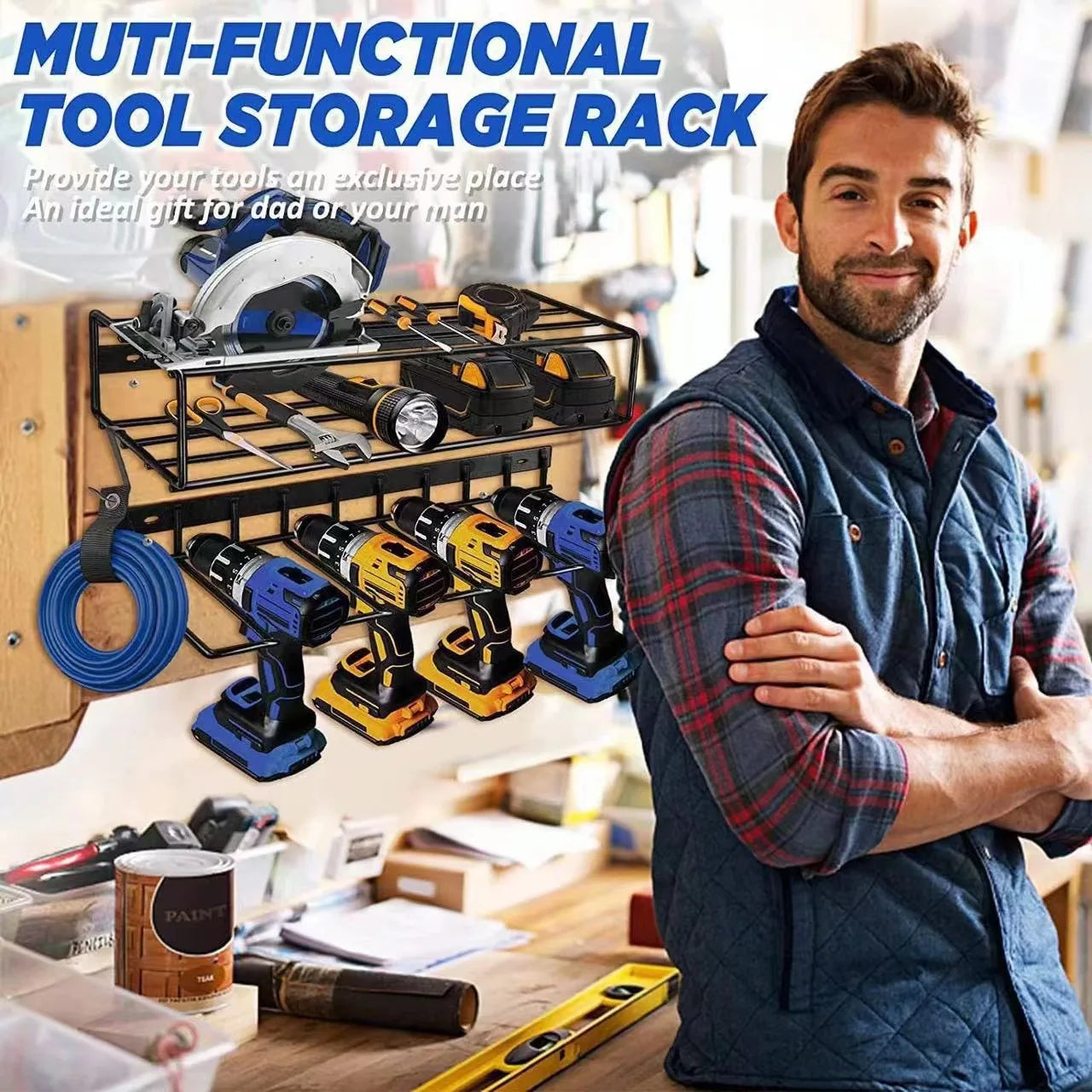 3-Layer Power Tool Organizer Wall Tool Shelf Cabinet Electric Drill Tool Trolley Storage for Garage Workshop