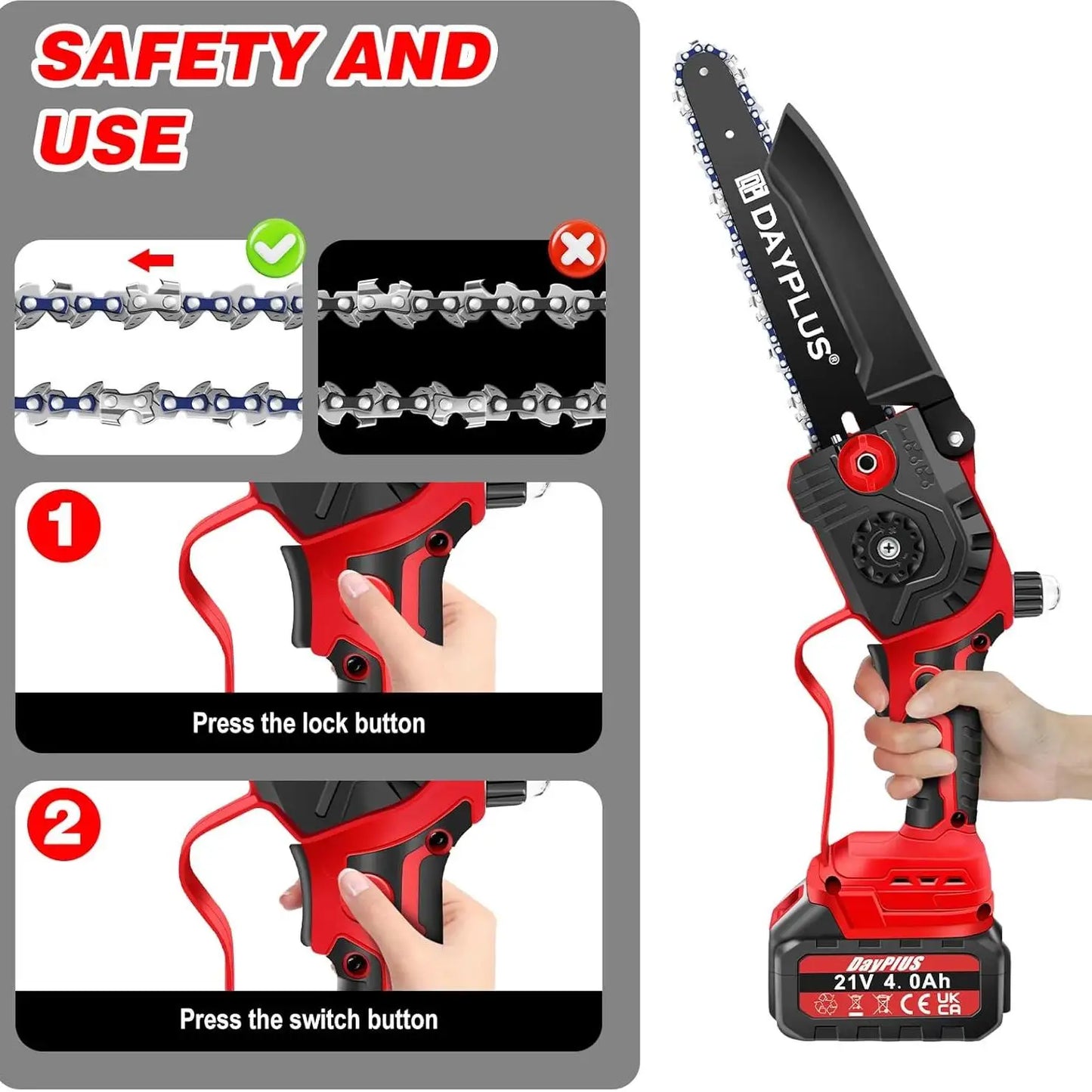 8 inch Brushless Mini Chainsaw 21V Cordless Handheld for Pruning Trees and Branches Wood Cutting with 4000mAh Battery