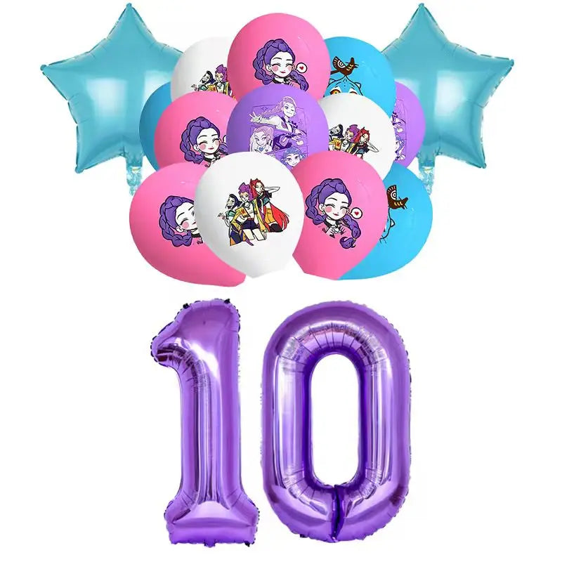 NEW Kpop Demon Hunter Decoration Birthday Supplies Kpop Birthday Theme Ballons Plate Cup Napkin Gift Bag Background Party Favor