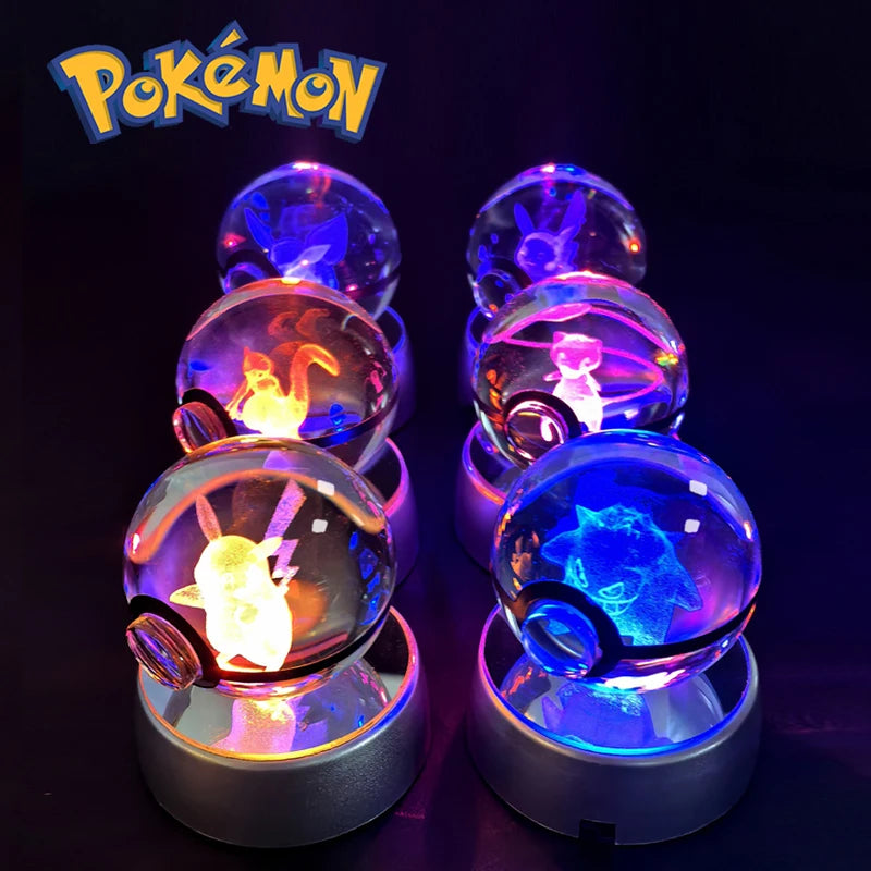 Pokemon Crystal Ball 3D Pikachu Gengar Mewtwo Night Light Lamp