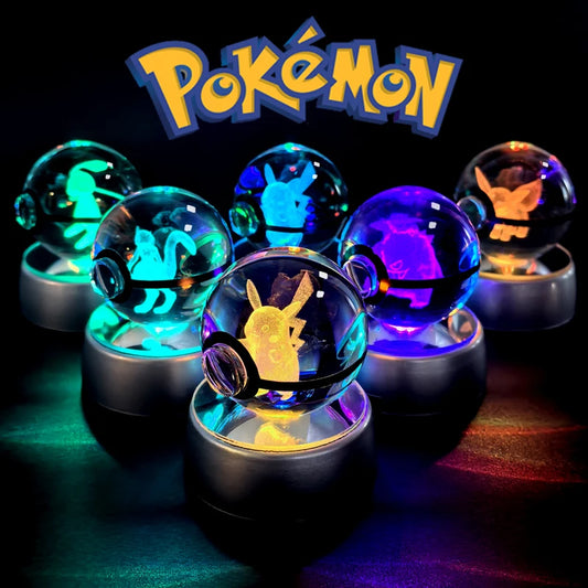 Pokemon Crystal Ball 3D Pikachu Mewtwo Mew Gengar Night Light Lamp Base Glass Ball
