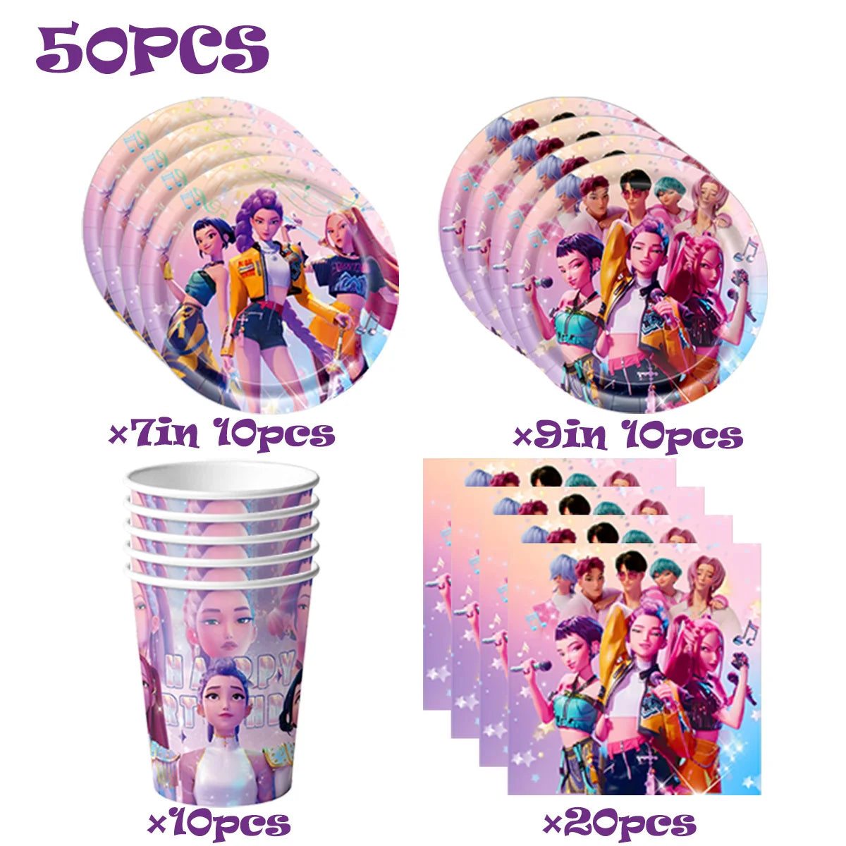 K-Ppop Demon Hunter Disposable Tableware Set Paper Cups Plates Cake Topper Birthday Supplies Favors Gift Bag Christmas