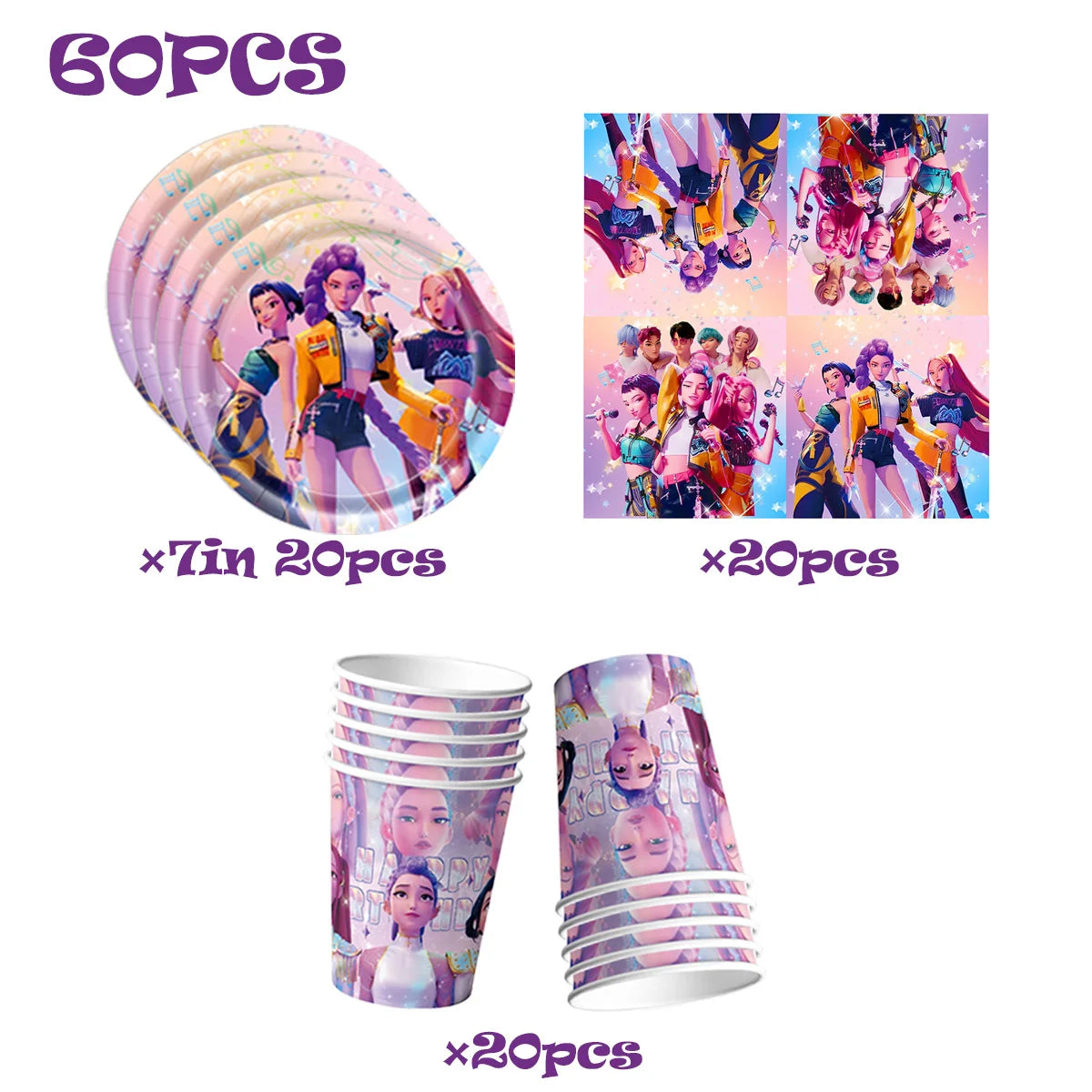 K-Ppop Demon Hunter Disposable Tableware Set Paper Cups Plates Cake Topper Birthday Supplies Favors Gift Bag Christmas