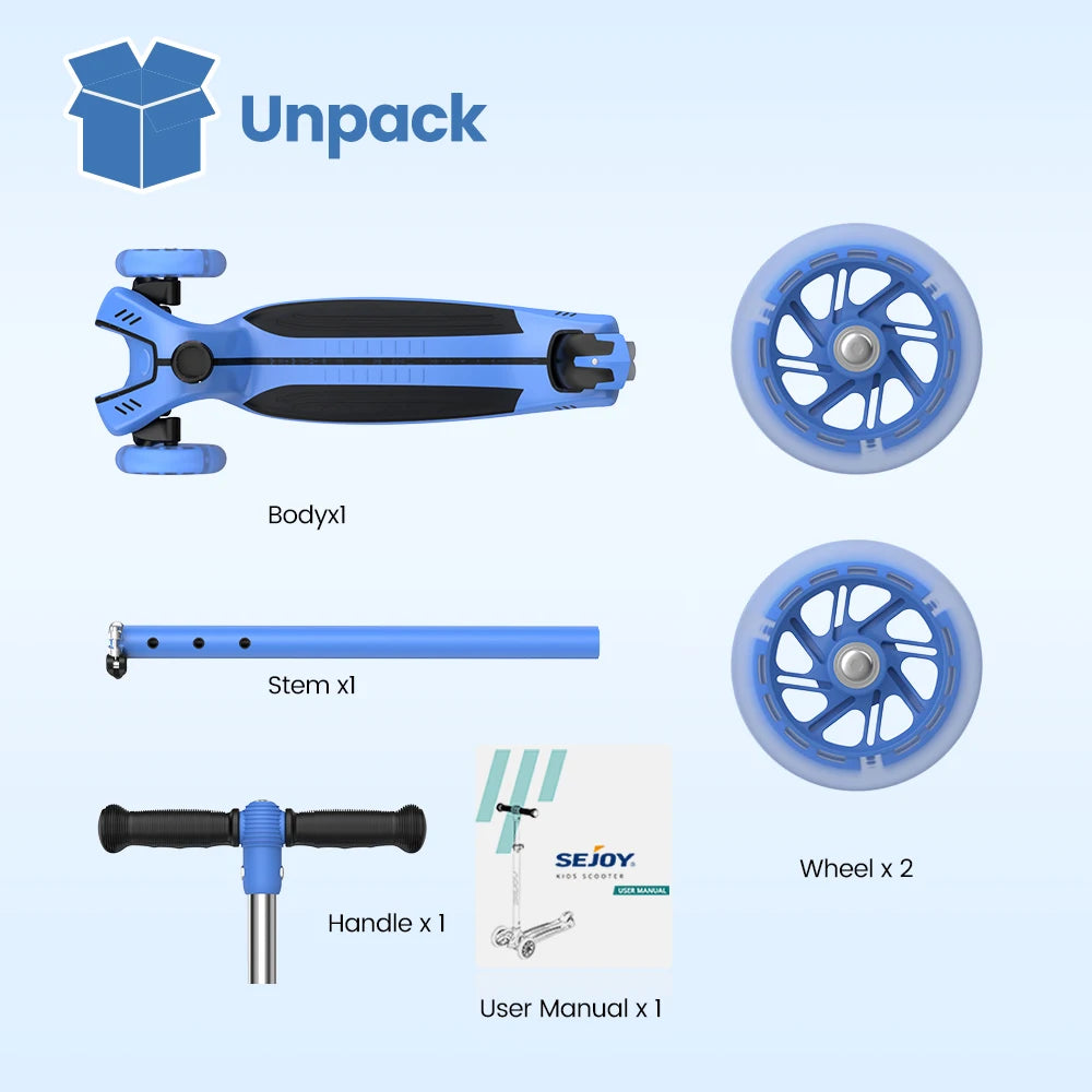 Sejoy Baby Scooter with LED Wheels Adjustable Height, Foldable Design & Dual Modes 2-8 Years