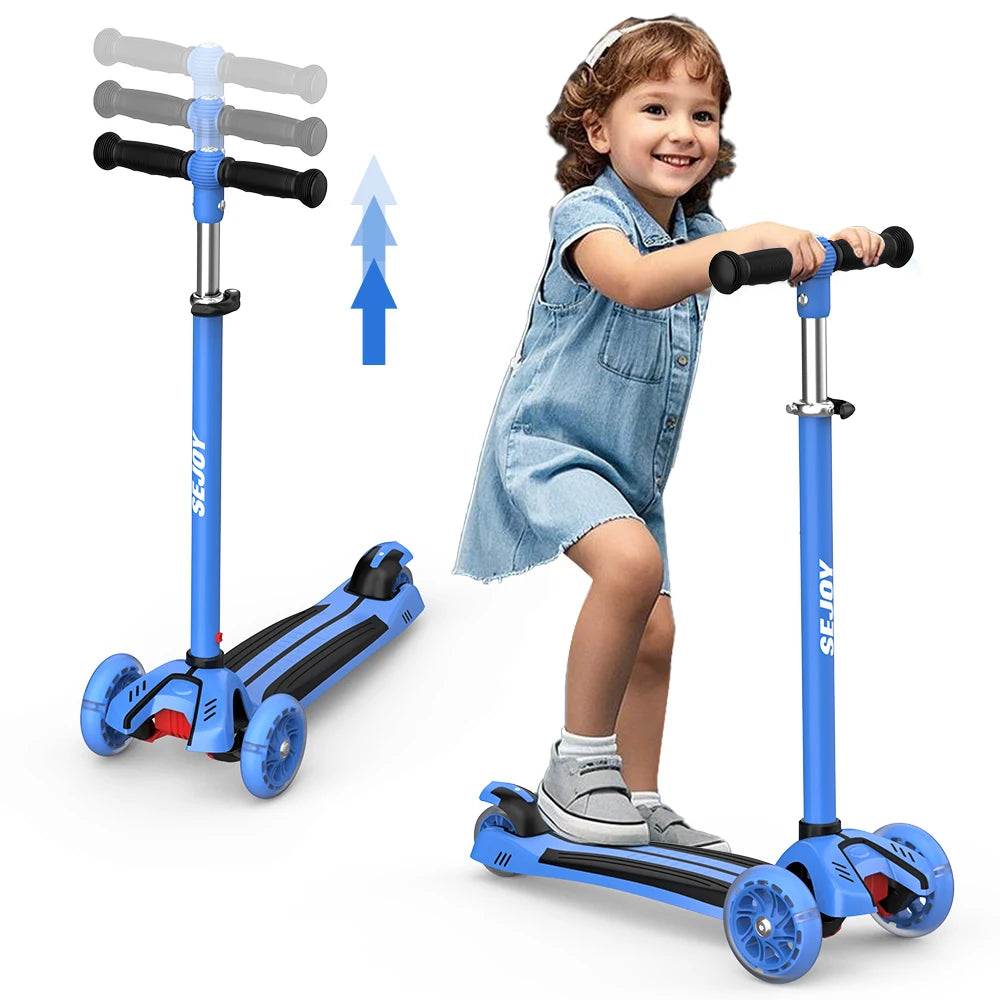 Sejoy Baby Scooter with LED Wheels Adjustable Height, Foldable Design & Dual Modes 2-8 Years