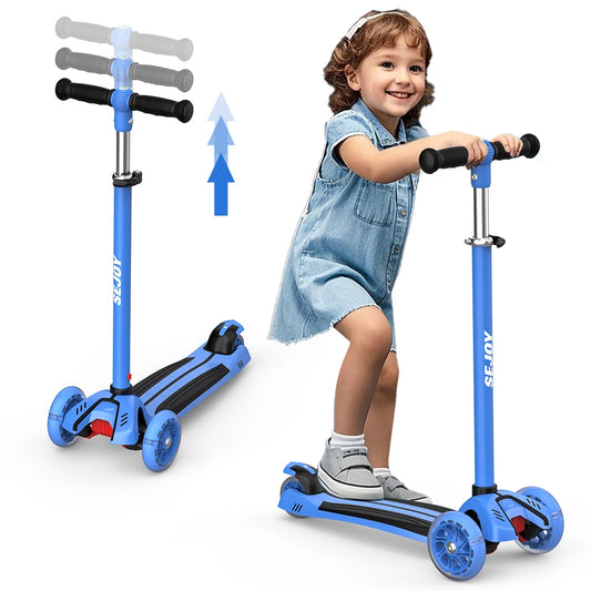 Sejoy Baby Scooter with LED Wheels Adjustable Height, Foldable Design & Dual Modes 2-8 Years