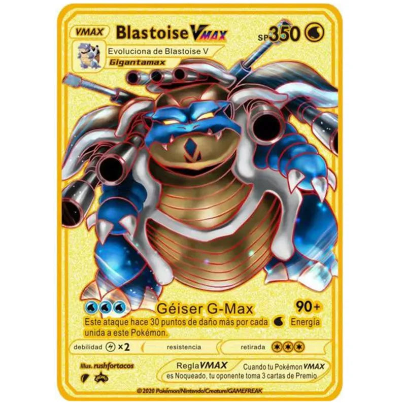 Pokemon English Metal Card Anime Pikachu Charizard Mewtwo Blastoise Vmax Shiny Letters Collection