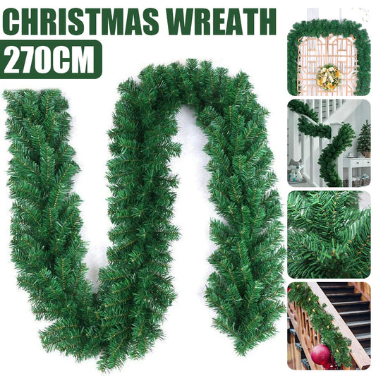 1pc/2pc 2.7M Christmas wreath Artificial Pine Leaf Rattan Strip Green Tree Rattan Decor