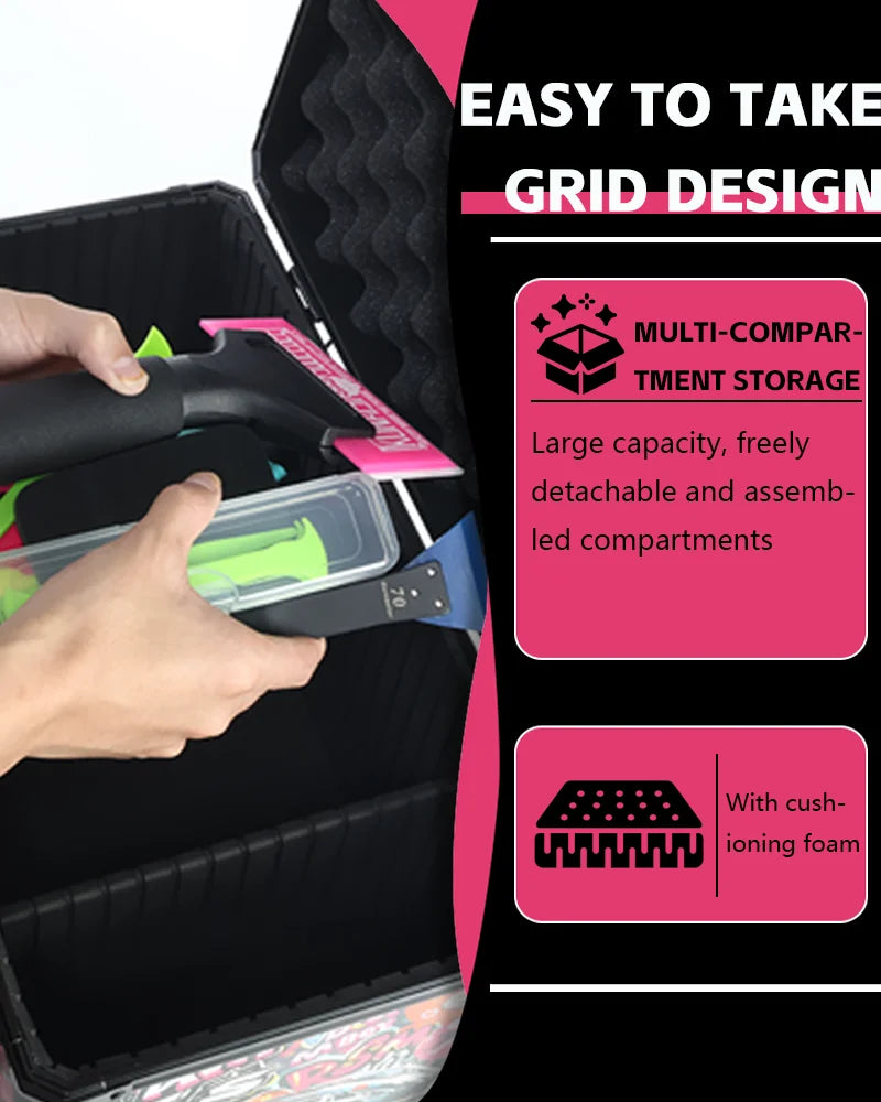 KUNAISI Graffiti Large Aluminum Alloy Toolbox Durable Multi Functional Double layer adjustable size storage box 43*23*24.5cm