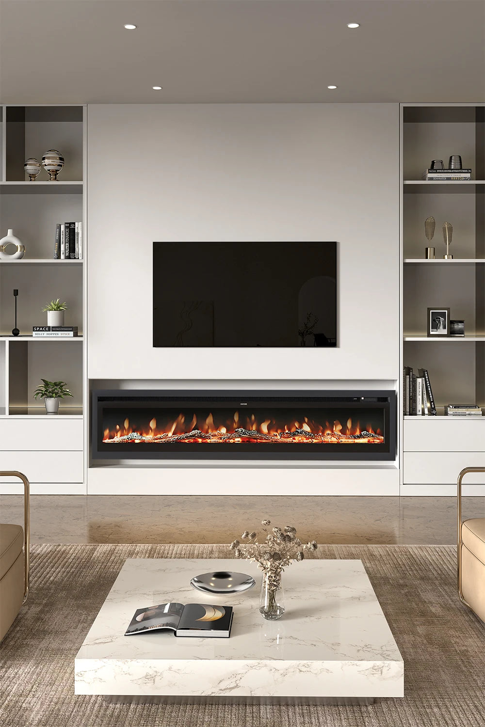 70/80 Inch Electric Fireplace with Remote 12 Flame Colours 1800W Home Decoration