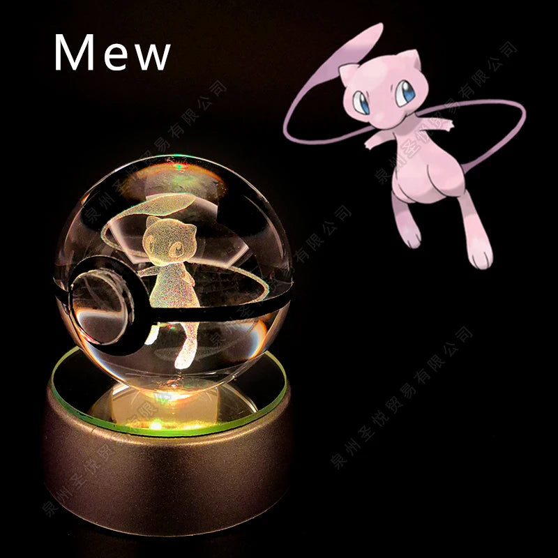 Pokemon Crystal Ball 3D Pikachu Gengar Mewtwo Night Light Lamp