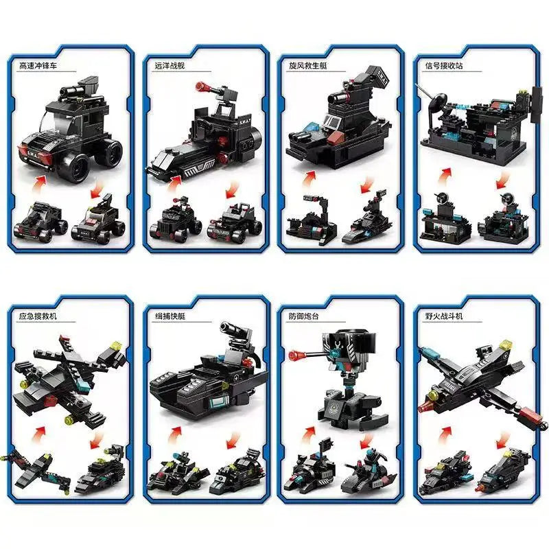 585pcs 8 in 1 SWAT Police Station Truck Model Building Blocks Set City Helicopter Bricks Toys for Kids Gifts