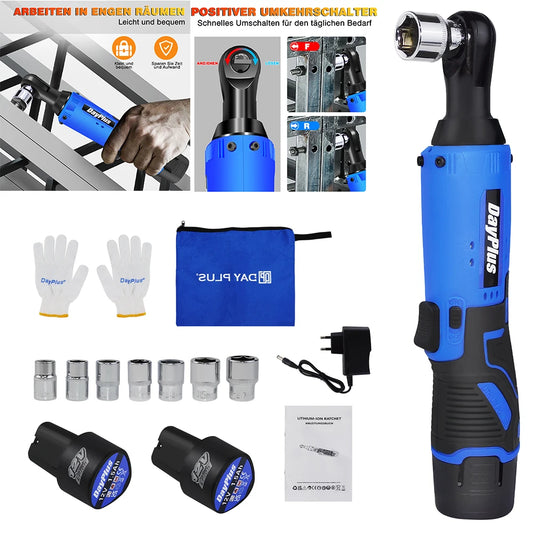 Cordless Ratchet Wrench Set,3/8"300 RPM 12V Power Electric Ratchet Driver with 7 Sockets,Two 1500mAh Li-Ion Batteries