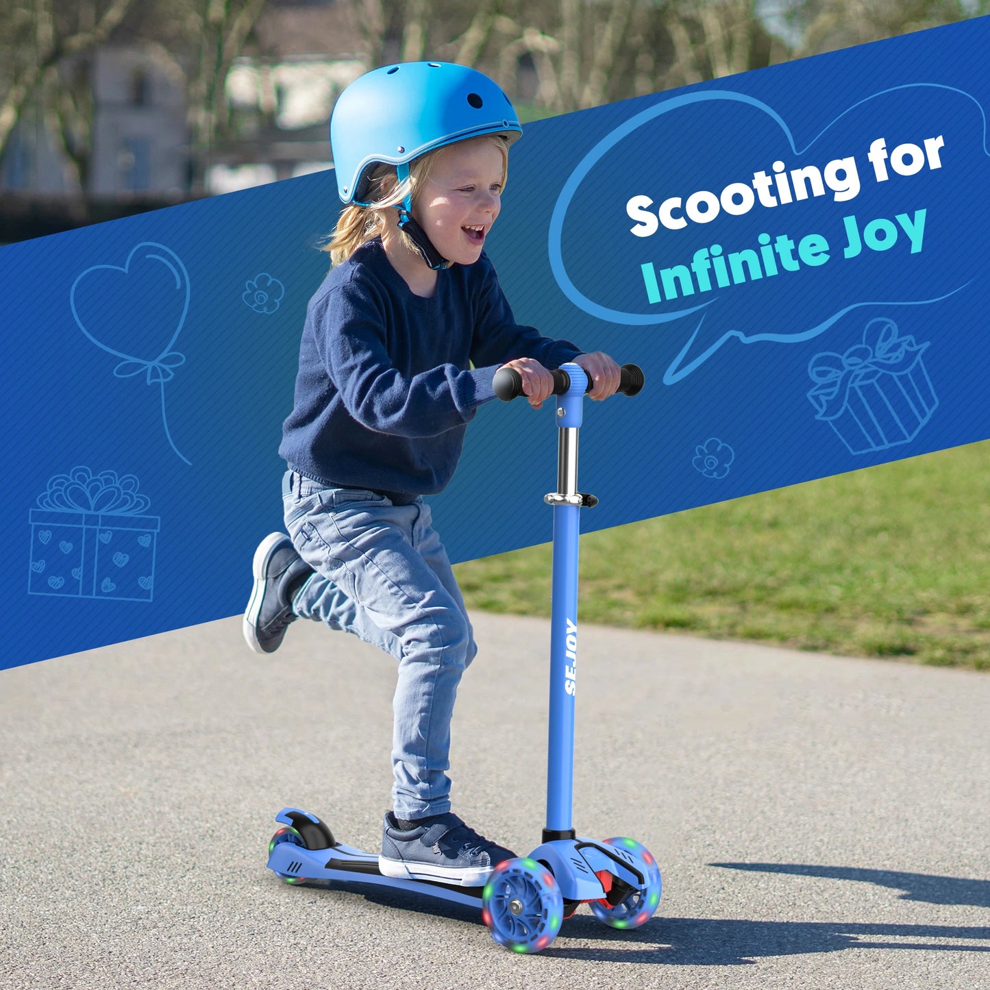 Adjustable foldable pedal Kids Scooter Light-Up 3 Wheels Adjustable Height to Steer for Ages 3-10