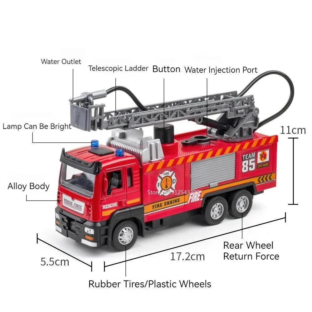 1:32 Scale Water Spray Fire Truck Model Ladder Trucks Toy Car Sound Light Christmas Gift