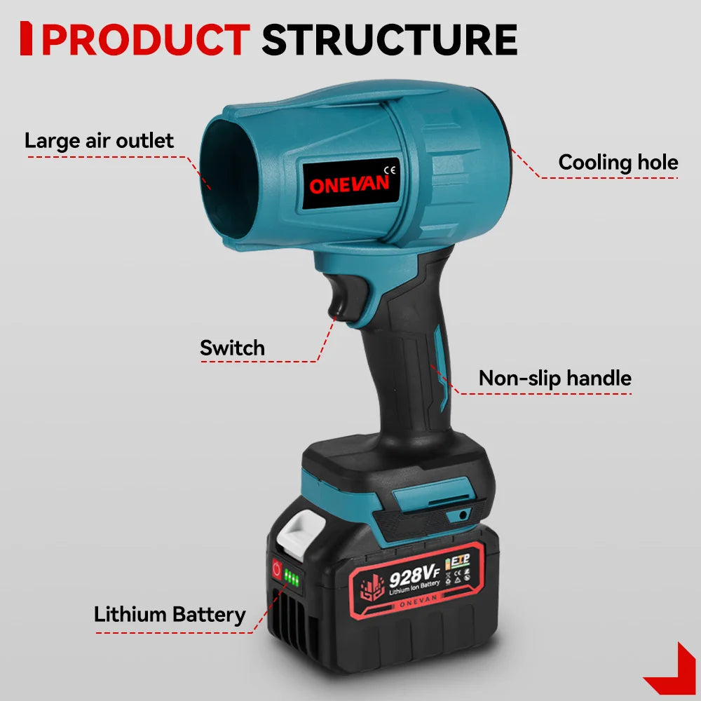 ONEVAN 2000W 200M/S Brushless Electric Turbo Fan Cordless Leaf Air Blowers Snow Dust Blowing Power Tool