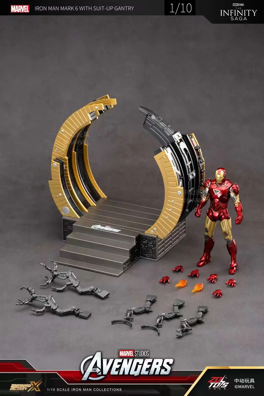 ZD Original Iron Man SUIT-UP GANTRY 1/10 Marvel Legend Demolition stand LED Light MK6 MK4 Armor Tony Stark Model Action Figure