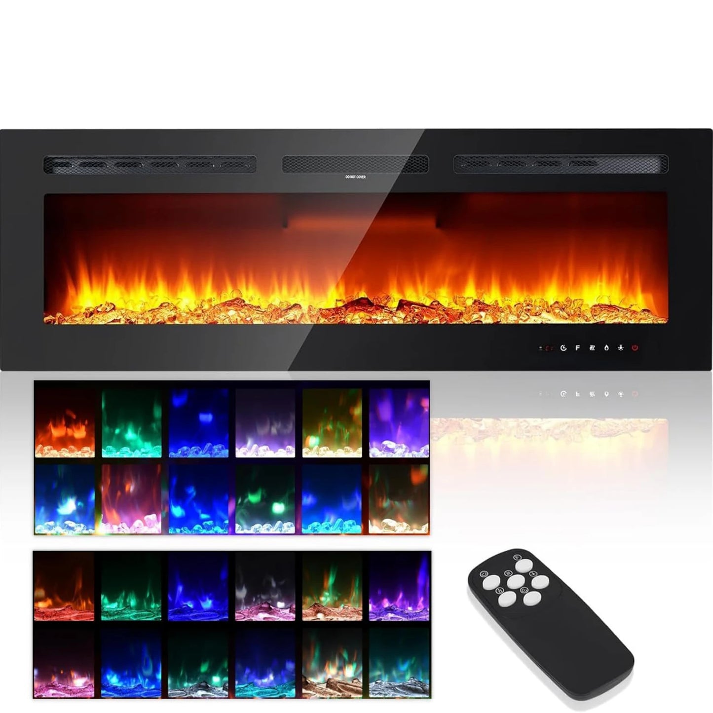 40/50/60 Inch Electric Fireplace Wall Mounted Electric Fires 900W/1800W 2 Heat Setting, 12 Adjustable Flame Color For Home Office