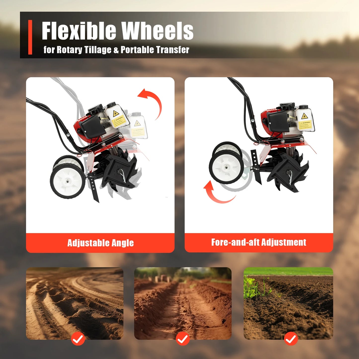 Powerful 52CC 1700W Garden Gasoline Tiller Cultivator Loosening Soil Machine